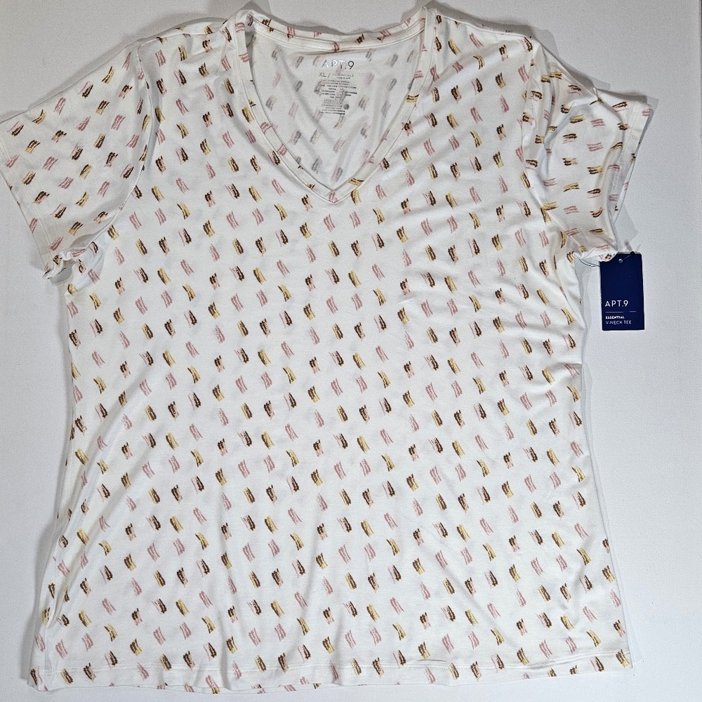 Apt 9 Shirt Womens XL Brushstroke Print Essentials V‎ Neck Tee Top Multicolor